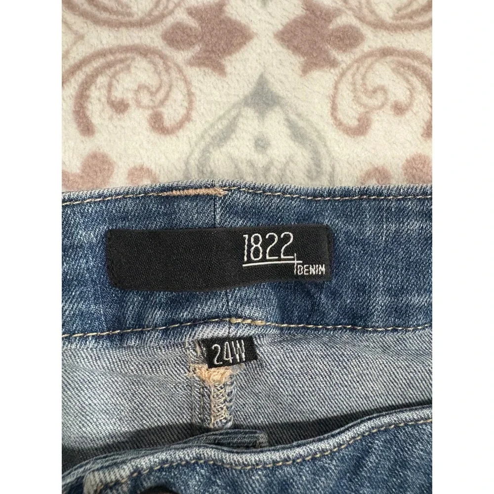1822 Denim Womens Plus 24W Skinny Jeans Medium Wash Raw Hem Stretch Blue